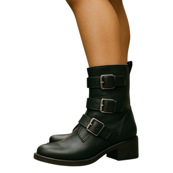 Lucky Brand Katriny Buckle Straps Riding Boot Black Leather size 6 - Picture 1 of 9